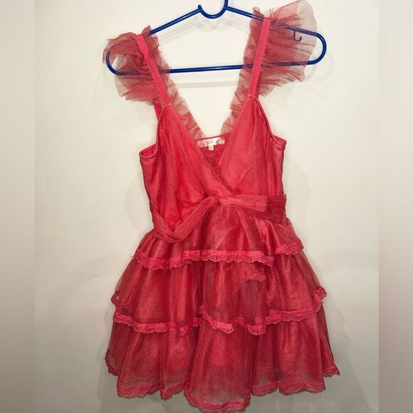 LoveShackfancy Pink Tulle Ruffled ZoRina Lace Trim Mesh Mesh Dress 00 - Picture 3 of 8